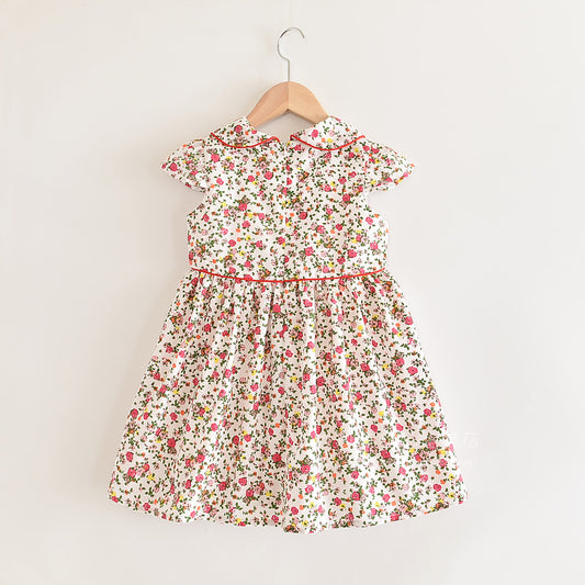 Vestido Infantil Floral con Mangas Volantes y Cuello Solapa