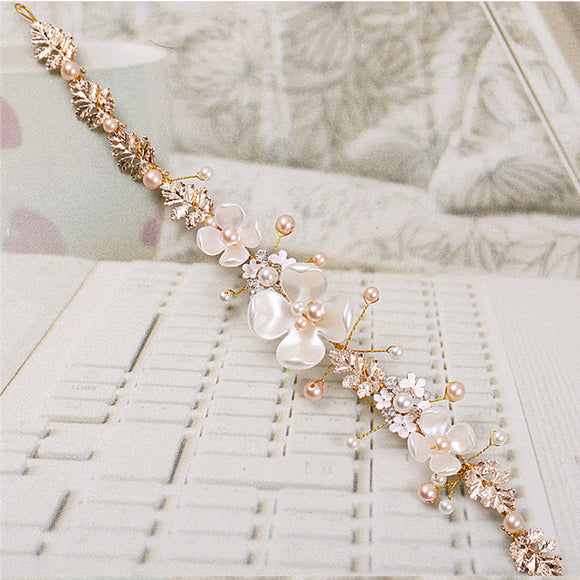 Adornos para el Cabello de Novia - Tocado Nupcial de Lujo con Perlas Cerámicas y Aro Dorado