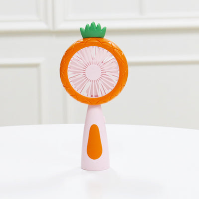 White and lime green children's handheld fan with a round head, small leaf accent, and fruit-like design. - Image 3