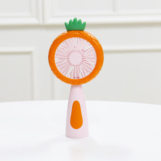 White and lime green children's handheld fan with a round head, small leaf accent, and fruit-like design. - Image 3