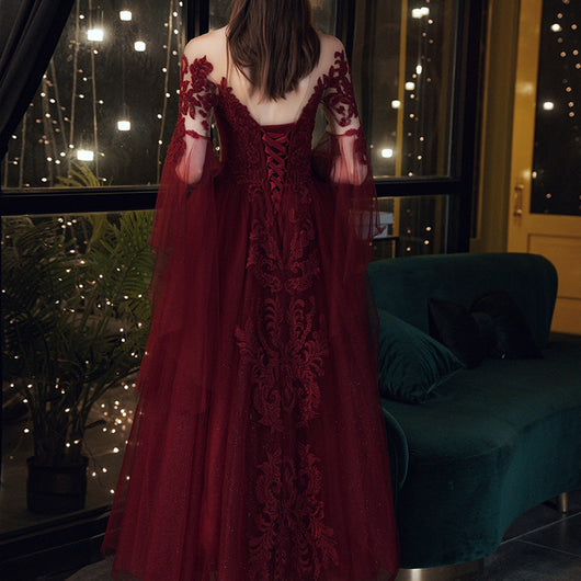 Vestido de Noche Elegante Encaje Borgoña para Mujer - Image 7