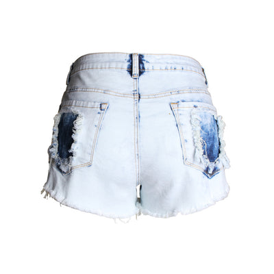 Shorts de Mezclilla Blanca Desgastada Cintura Alta para Mujer - Image 3