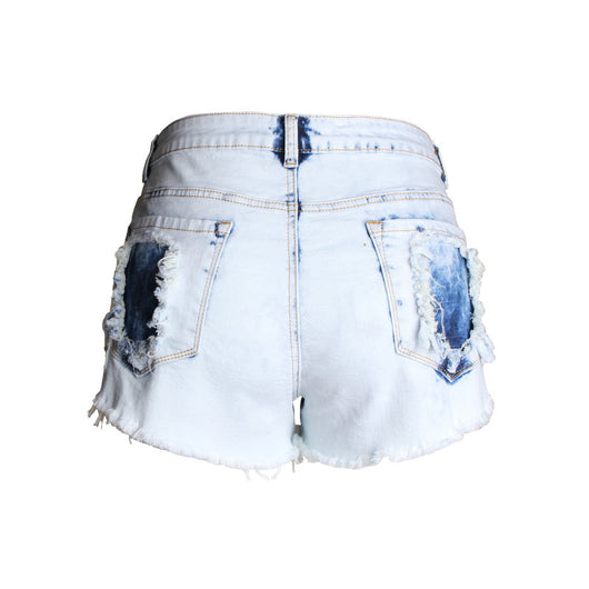 Shorts de Mezclilla Blanca Desgastada Cintura Alta para Mujer - Image 3
