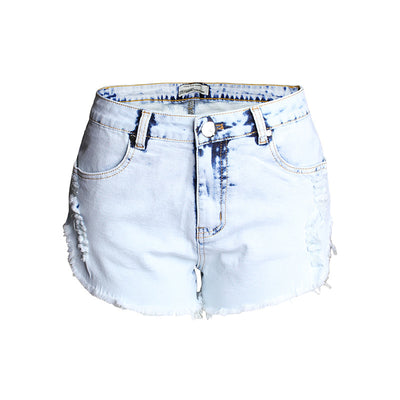 Shorts de Mezclilla Blanca Desgastada Cintura Alta para Mujer - Image 2