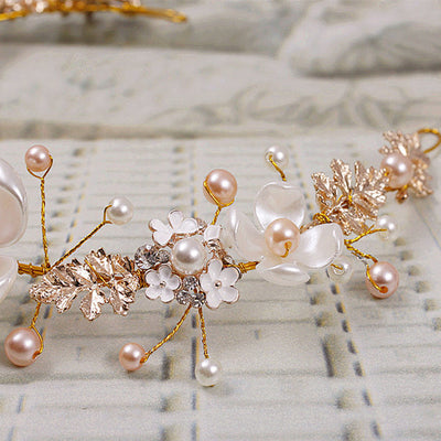 Adornos para el Cabello de Novia - Tocado Nupcial de Lujo con Perlas Cerámicas y Aro Dorado - Image 3