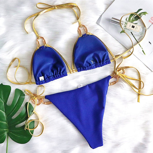 Bikini Strapless con Detalles Dorados - Image 30