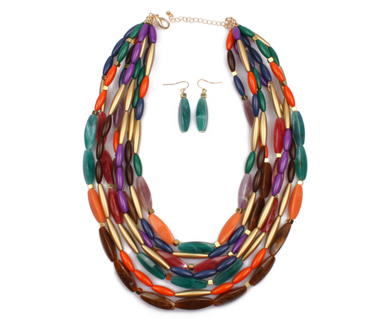 Conjunto de Joyas Multicapa con Cuentas de Colores