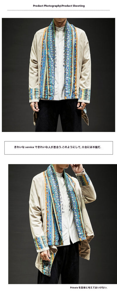 Abrigo Kimono Cardigan de Algodón y Lino - Estilo Japonés Moderno para Hombre - Image 17