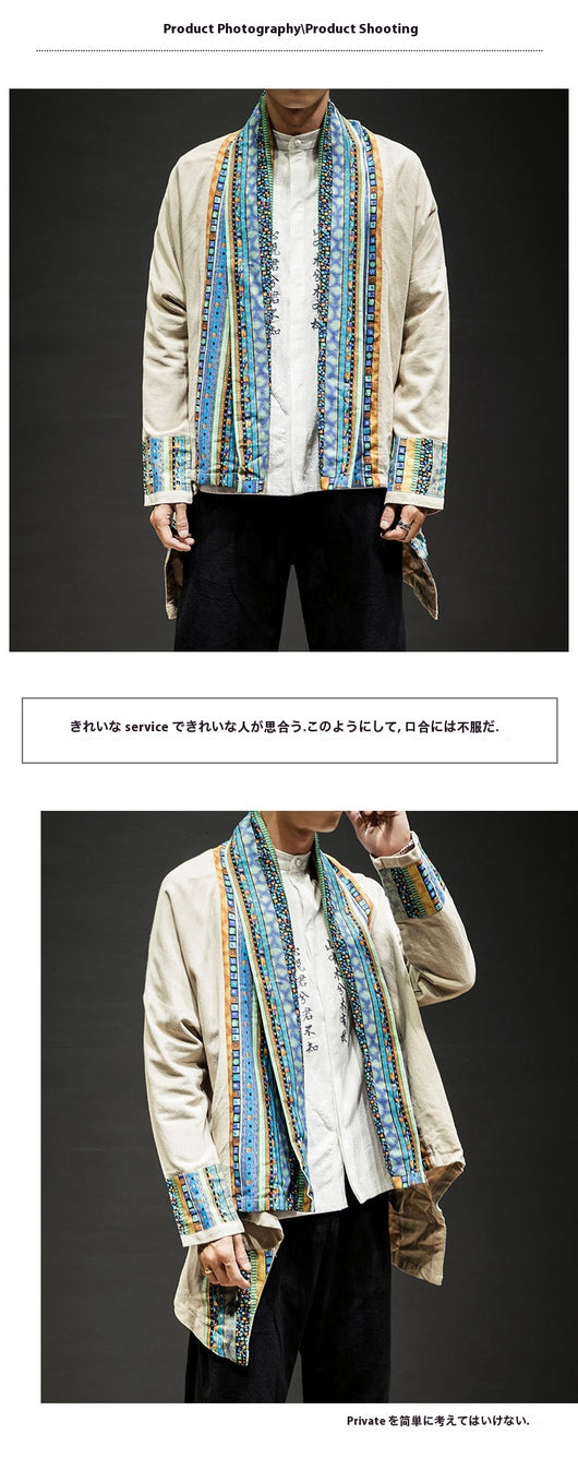 Abrigo Kimono Cardigan de Algodón y Lino - Estilo Japonés Moderno para Hombre - Image 17