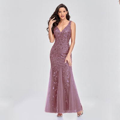 Vestido Largo Elegante sin Mangas con Escote V y Lentejuelas Bordadas - Image 24