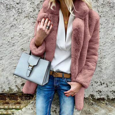 Abrigo Esponjoso de Solapa para Mujer - Manga Larga Otoño Invierno - Image 5