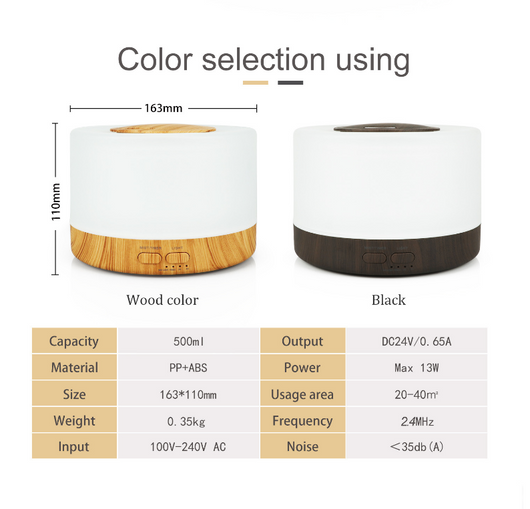 A cylindrical aromatherapy diffuser with a dark wood grain base and a translucent top glowing aqua blue, featuring control buttons. - Image 7