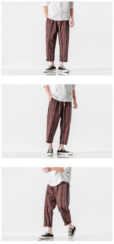 Pantalones Casuales a Cuadros Estilo Asiático con Detalles Desgastados - Image 8