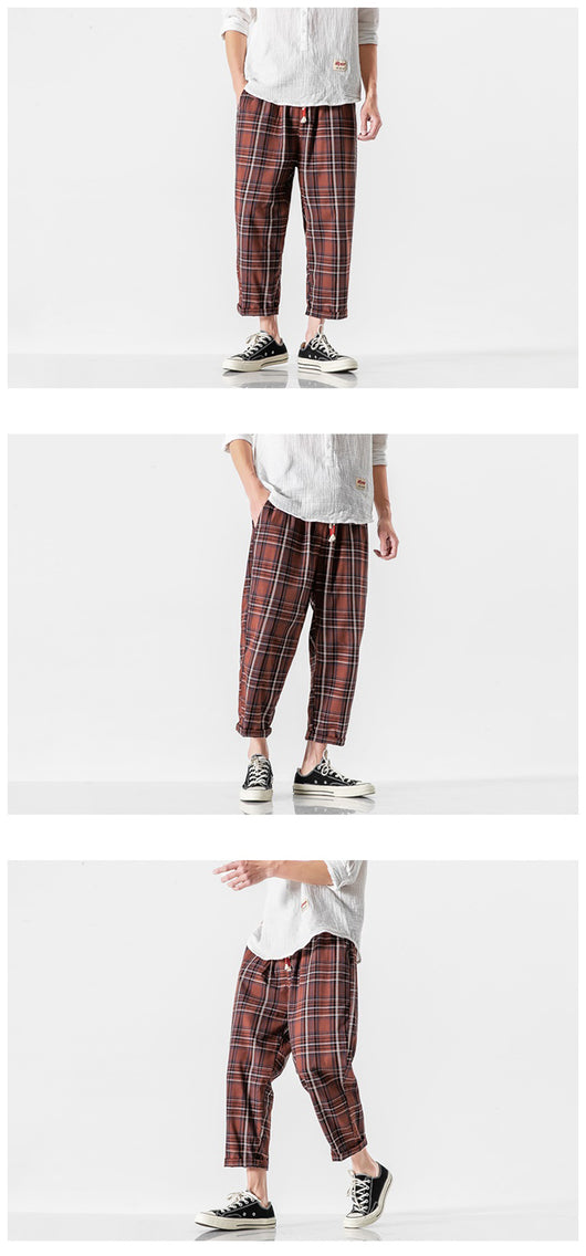 Pantalones Casuales a Cuadros Estilo Asiático con Detalles Desgastados - Image 8