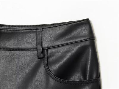 Pantalones de Cuero Casual Efecto Pierna Larga con Cintura Elástica y Bota Acampanada - Image 9
