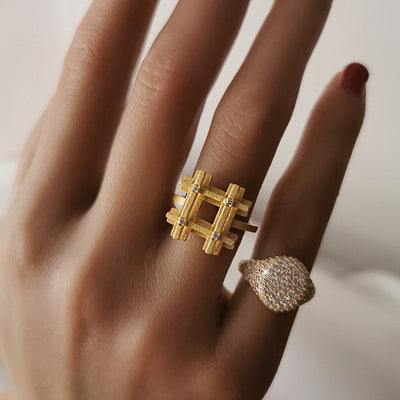Anillo de Plata 925 Cuadrado Diamantado Estilo Minimalista Frío - Image 5