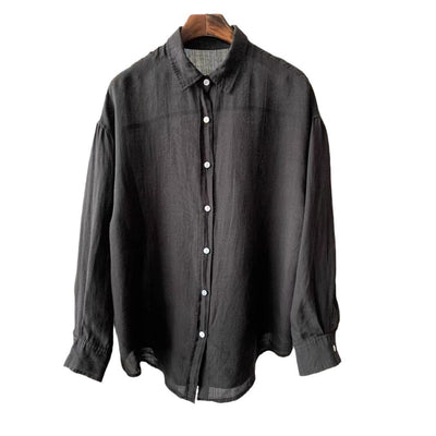 Blusa Holgada de Tencel y Lino Vintage para Mujer - Manga Larga Casual - Image 5