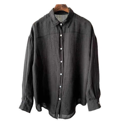 Blusa Holgada de Tencel y Lino Vintage para Mujer - Manga Larga Casual - Image 5