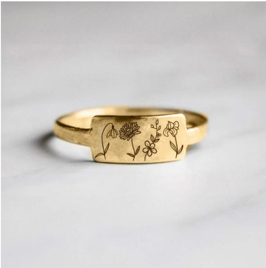 Anillo Retro de Flores del Mes de Nacimiento con Lenguaje Floral - Image 2