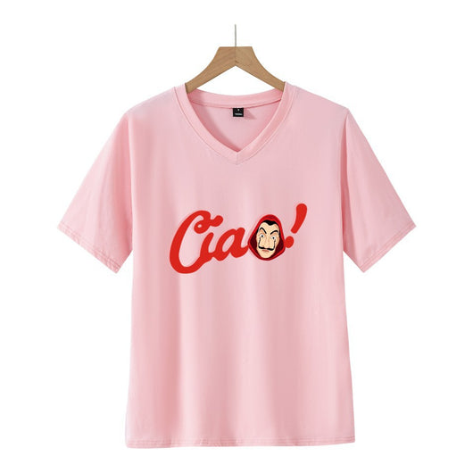 Playera Estampada Escote V Mujer Manga Corta - Image 4