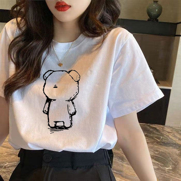 Camiseta de Algodón Puro Manga Corta Mujer Verano Holgada