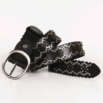 Cinturón de Cuero Premium con Remaches y Puntada de Encaje para Mujer - Image 10