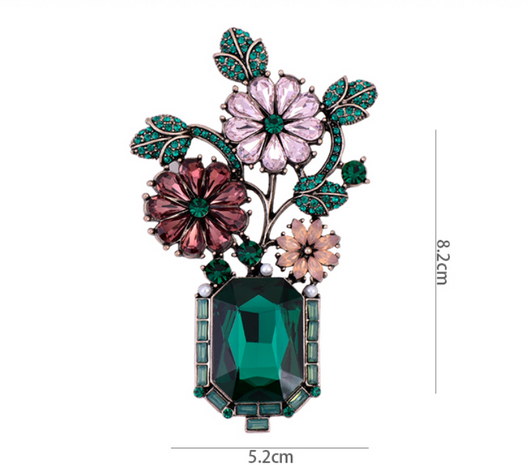 Broche Vintage Floral con Cristales de Imitación - Diseño Dorado y Verde - Image 6