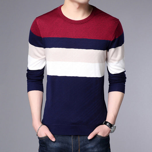 Suéter de Cuello Redondo con Bloques de Color para Hombre Joven - Image 23