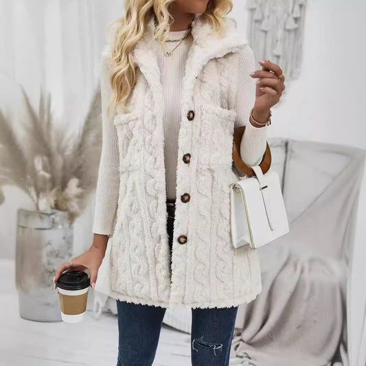 Chaleco Cardigan Reversible de Felpa con Solapa Casual
