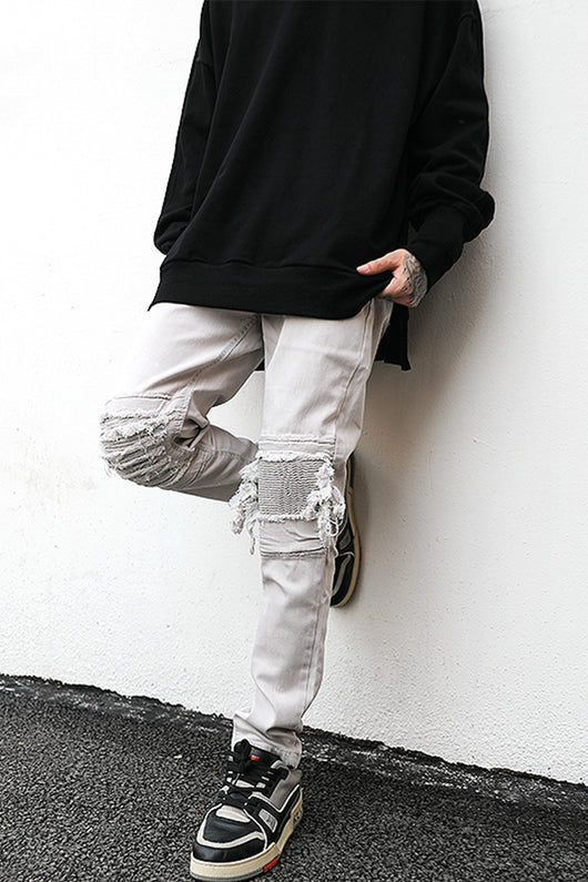 Pantalones Vaqueros Slim Fit con Roturas Estilo Motociclista para Hombre - Image 15
