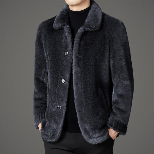 Abrigo de Invierno para Hombre con Cuello Solapa y Piel de Visón Dorado - Image 4