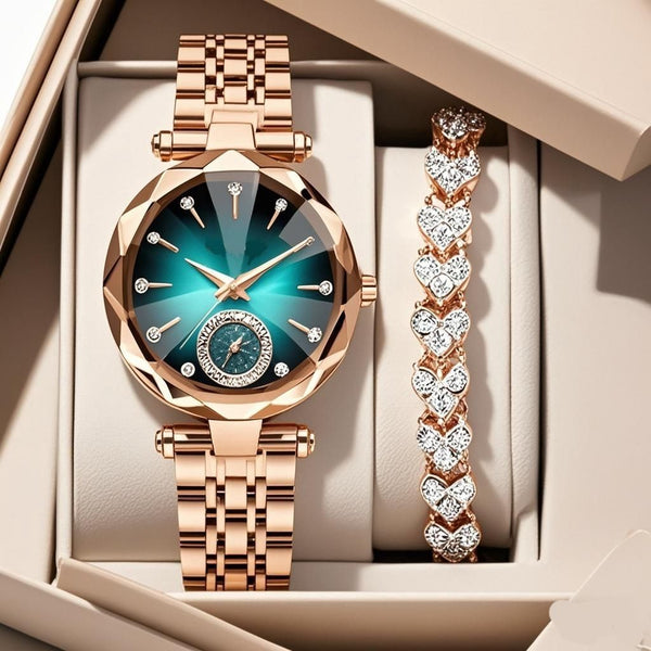 Reloj de Cuarzo Elegante para Mujer con Detalles de Diamante