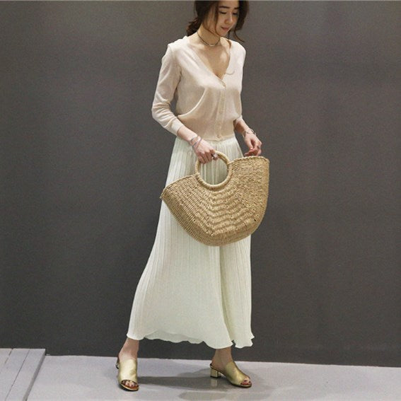 Bolsa de Playa Tejida en Rafia - Estilo Coreano Verano