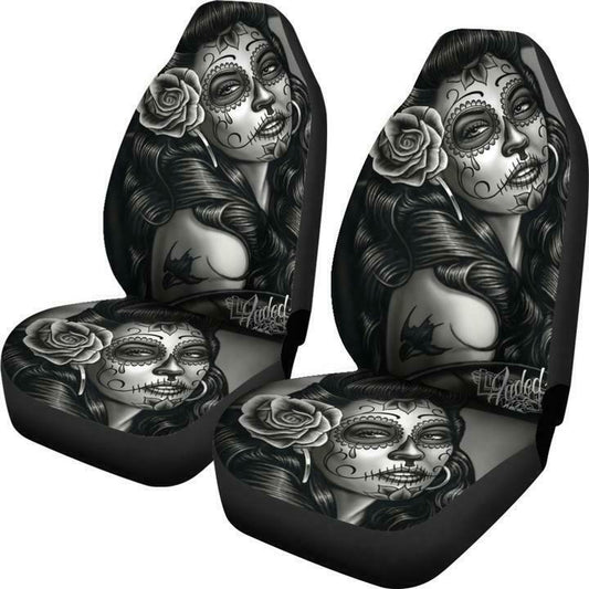 Funda de Asiento de Auto con Diseño de Mujer Tatuada en Blanco y Negro