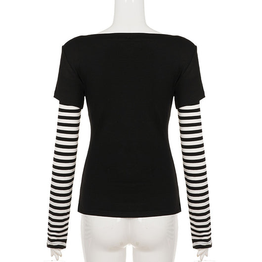 Blusa Casual de Rayas con Efecto Dos Piezas y Manga Larga - Image 11