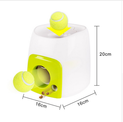 AFP Fetch'N Treat interactive dog toy, a white and green machine that dispenses treats with a tennis ball. - Image 5
