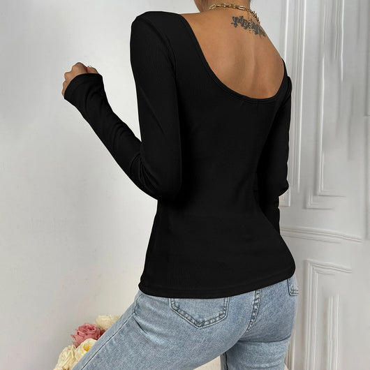 Blusa Tejida Cuello V Ajustada Manga Larga para Mujer - Image 2