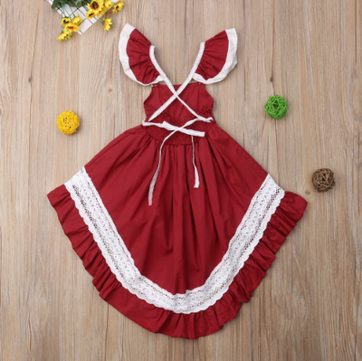 Vestido Infantil Corto con Mangas Volantes y Dobladillo Asimétrico - Image 4