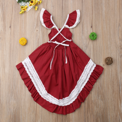 Vestido Infantil Corto con Mangas Volantes y Dobladillo Asimétrico - Image 4