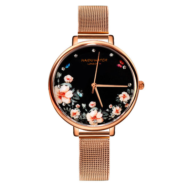 Reloj de Dama con Esfera Grande y Diseño Floral Versátil