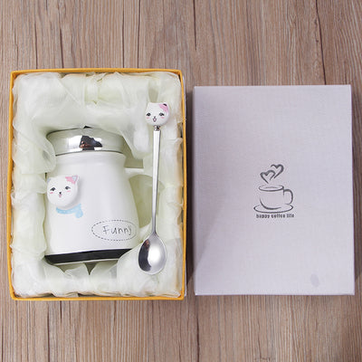 Taza de Cerámica con Tapa y Cuchara - Diseño Adorable para Café - Image 8