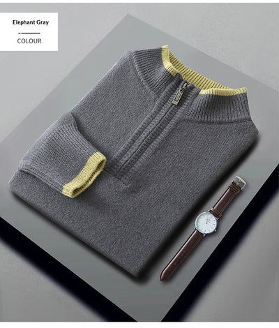 Suéter de Lana Gruesa para Hombre con Cuello Mock Neck Bicolor - Image 8