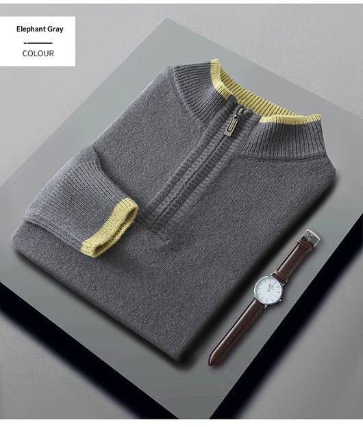 Suéter de Lana Gruesa para Hombre con Cuello Mock Neck Bicolor - Image 8