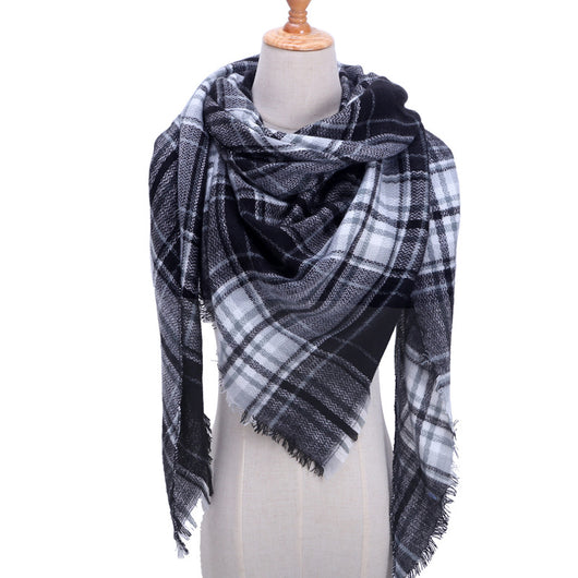 Bufanda de Cashmira Artificial Otoño Invierno Triangular Pareja Cuadros Cálida - Image 22