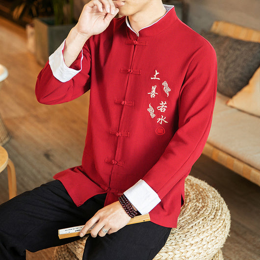 Camisa Retro Bordada para Hombre Estilo Chino Primavera Otoño - Image 9