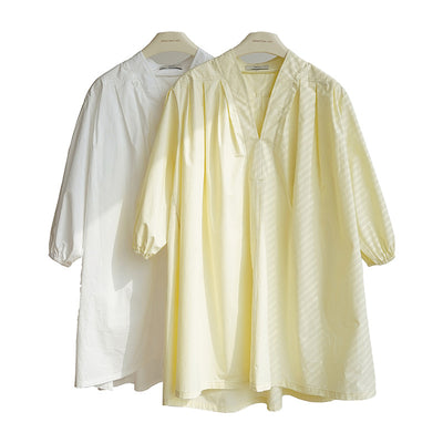 Vestido Camisero Mujer Hombros Caídos Cuello V Mangas Globo - Image 5