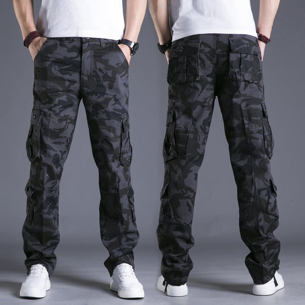 Pantalones Cargo Sueltos de Algodón con Múltiples Bolsillos - Camuflaje Hombre Talla Grande