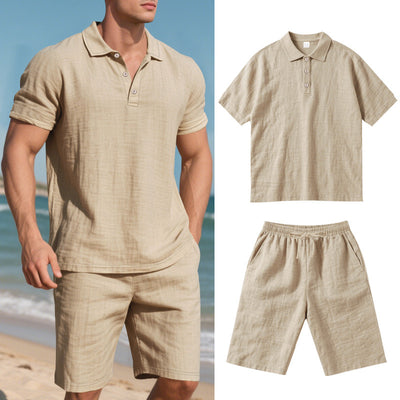 Conjunto de Shorts y Camisa de Lino Suelta para Hombre - Cómodo y Fresco para Playa - Image 10