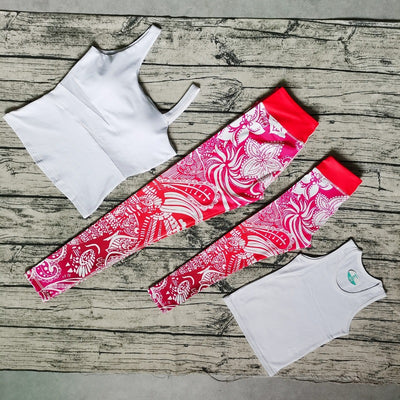 Parent-child dance fitness yoga suit with black tank tops and vibrant pink, orange, and green striped leggings. - Image 28