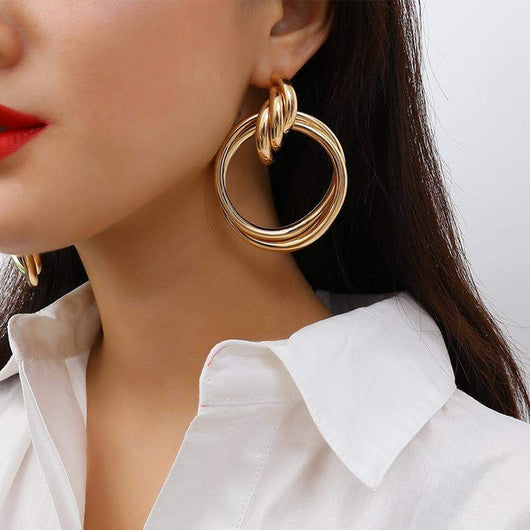 Aretes Colgantes Hueco Redondos de Aleación para Mujer